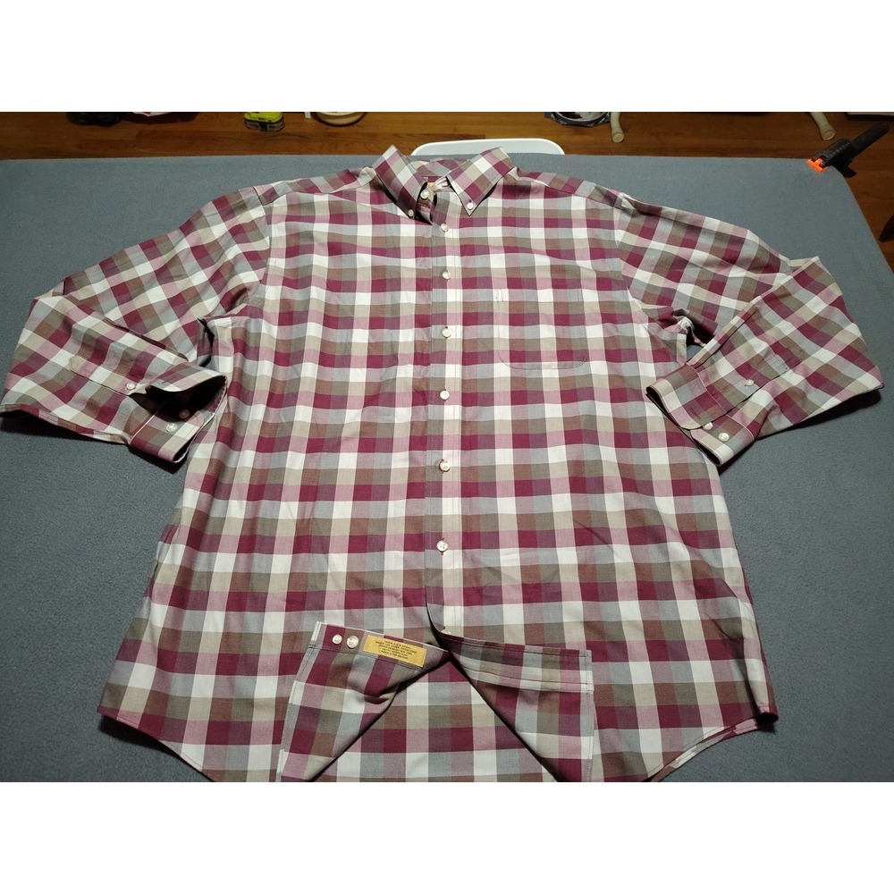 Roundtree & Yorke Shirt Men XLT Purple Plaid Office Work Long Sleeve Classic